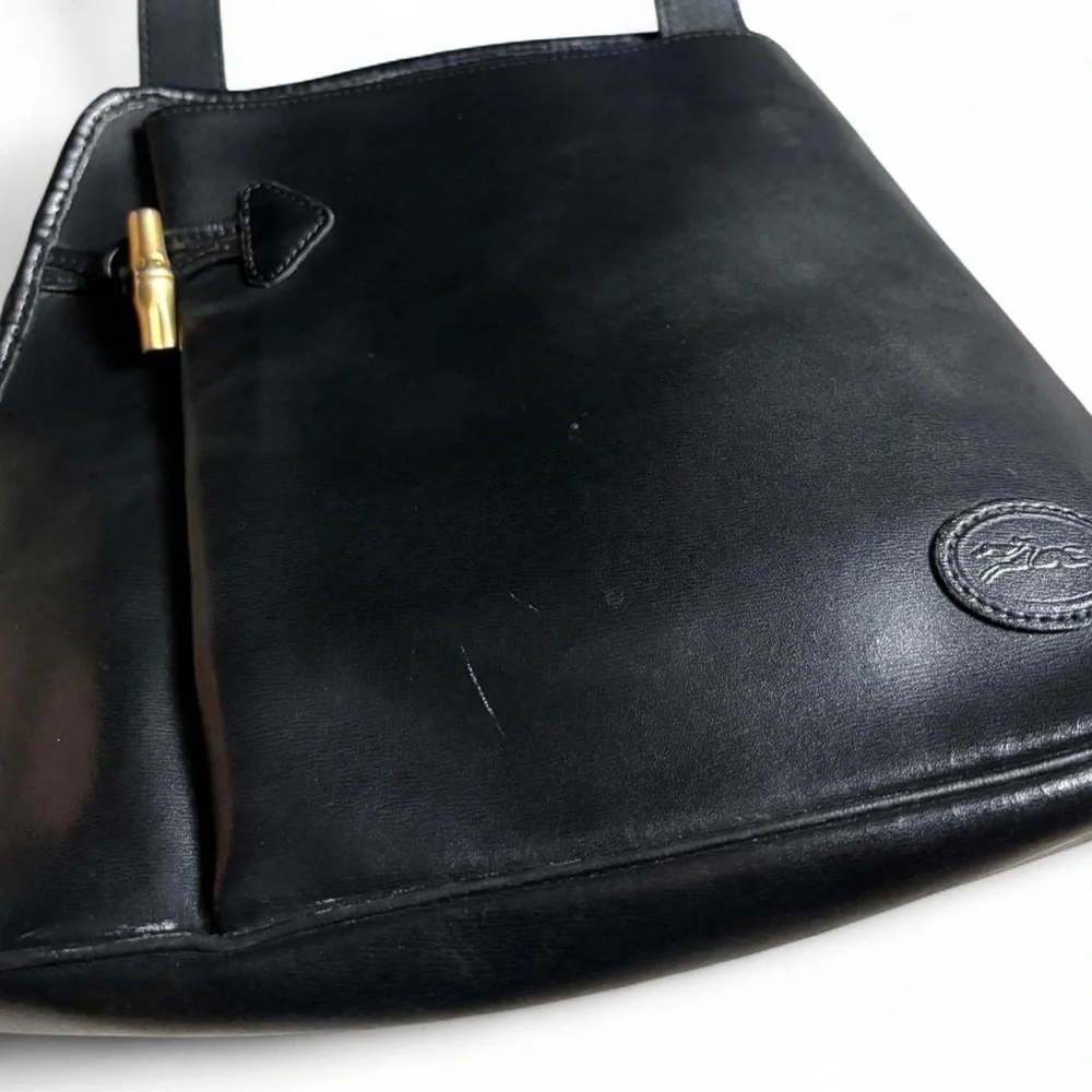 Vintage Leather Longchamp Bag Roseau bamboo toggle zipper shoulder / crossbody